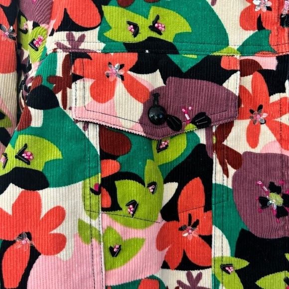 REDD Jeans Multicolor Floral Art-To-Wear Corduroy Embellished Jacket Size 4 - Picture 3 of 11